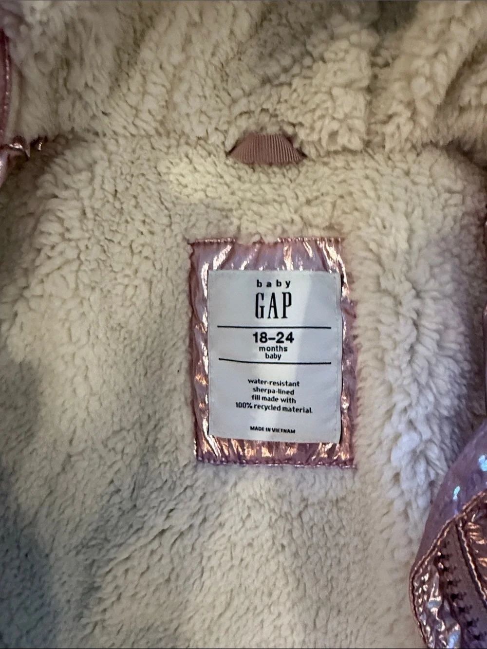GAP Baby Metallic Pink Sherpa-Lined Puffer Jacket